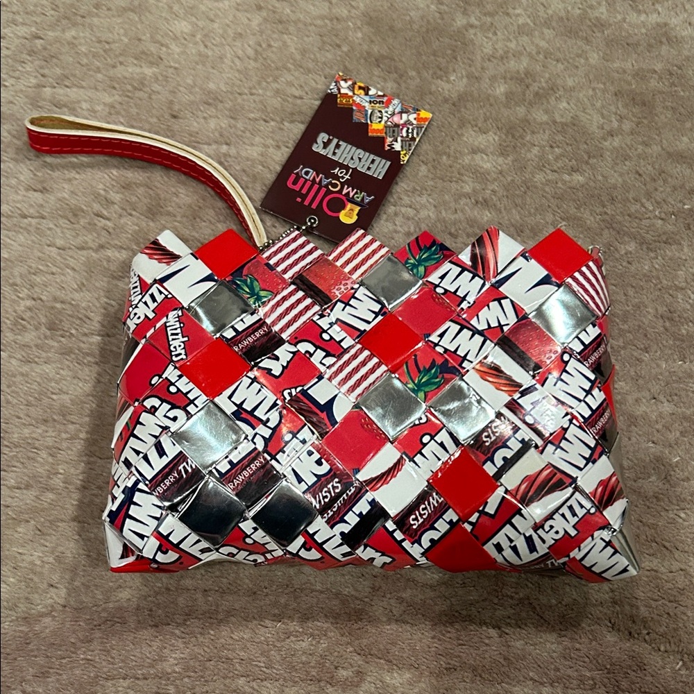 Eco-Friendly KitKat Red and Silver Woven Clutch